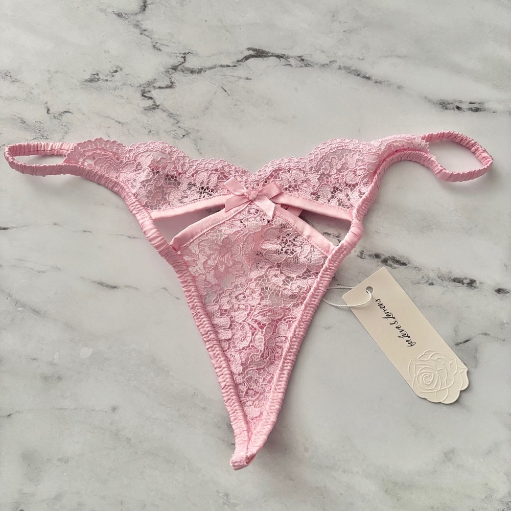 For Love & Lemons Nwt Thong V String Panty Creamsicle Lace Pink Large L
